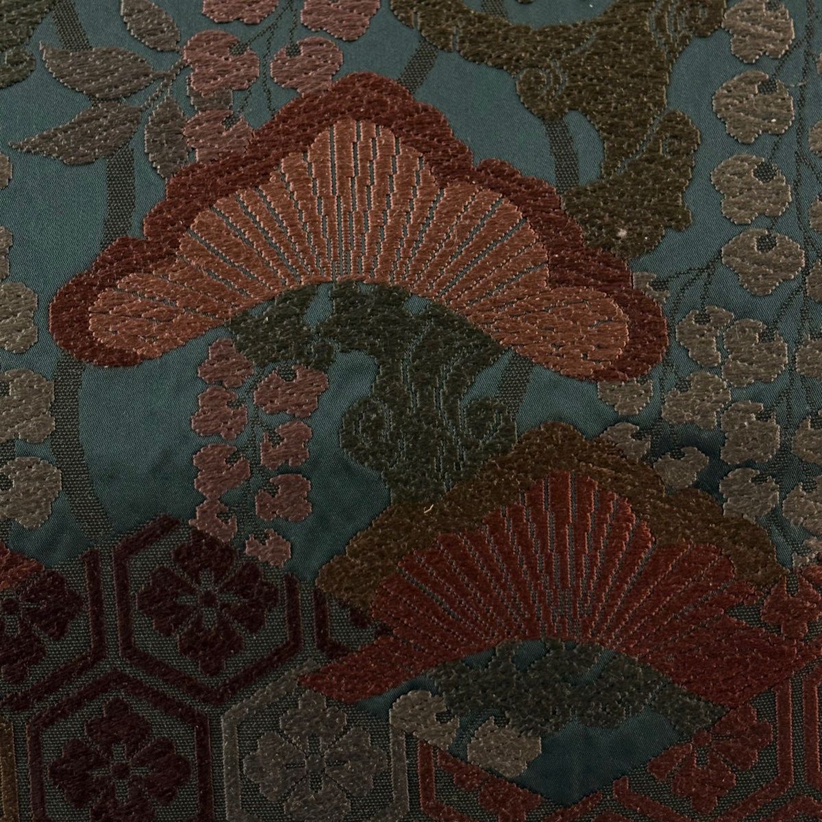 【美品】 袋帯 名品 落款 松 亀甲 深緑 六通 正絹 【中古】 【美品】 袋帯 名品 落款 松 亀甲 深緑 六通 正絹 【中古】