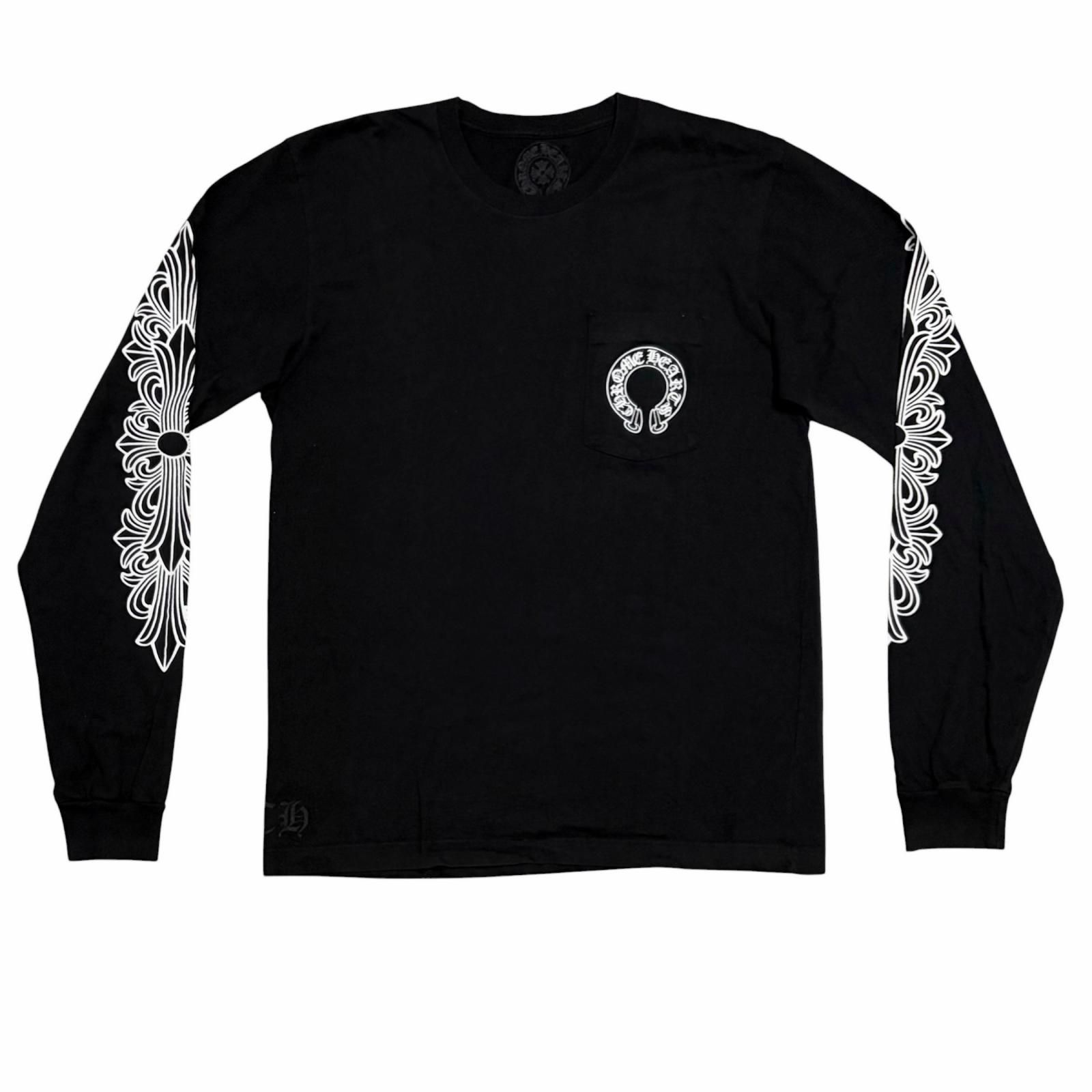 CHROME HEARTS/LARGE /ブラック /バックホースシュープリントロゴロンT /型番RN#97729