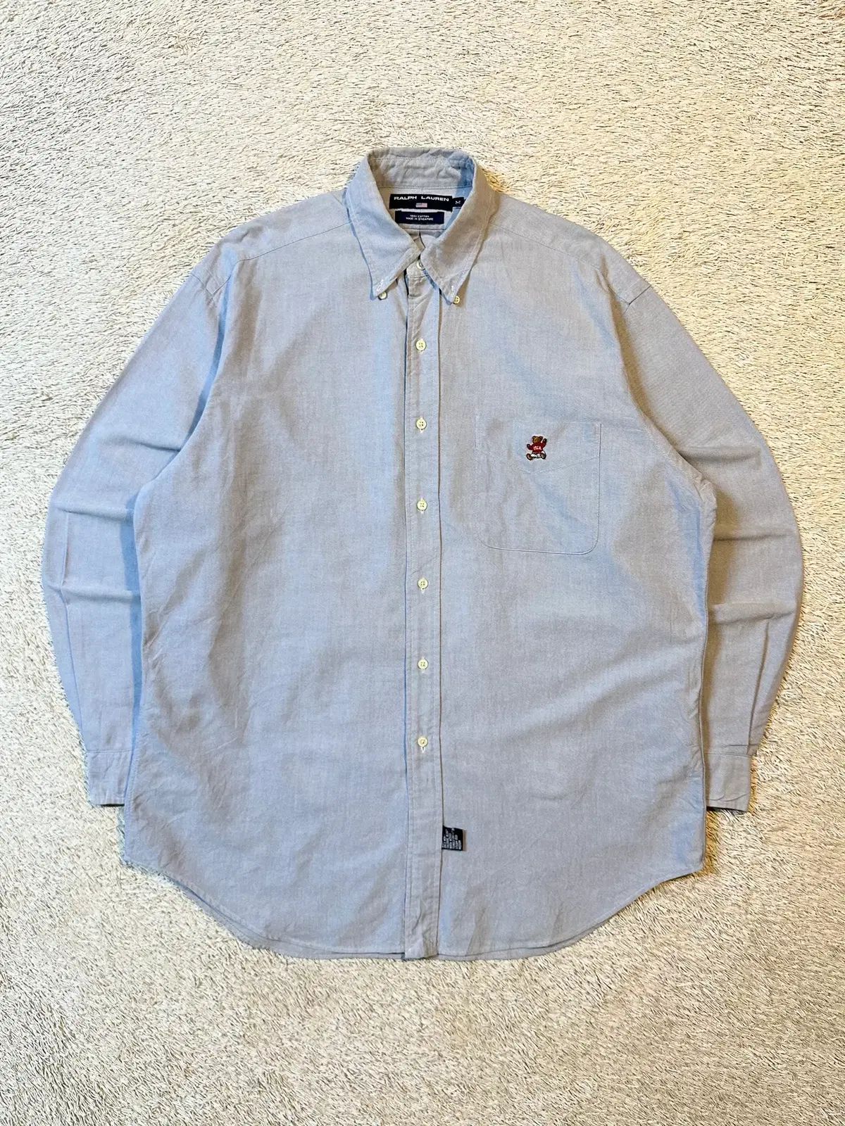 M レア) 90's ポロ スポーツ クマ Oxford（オックスフォード) シャツ スカイブルー