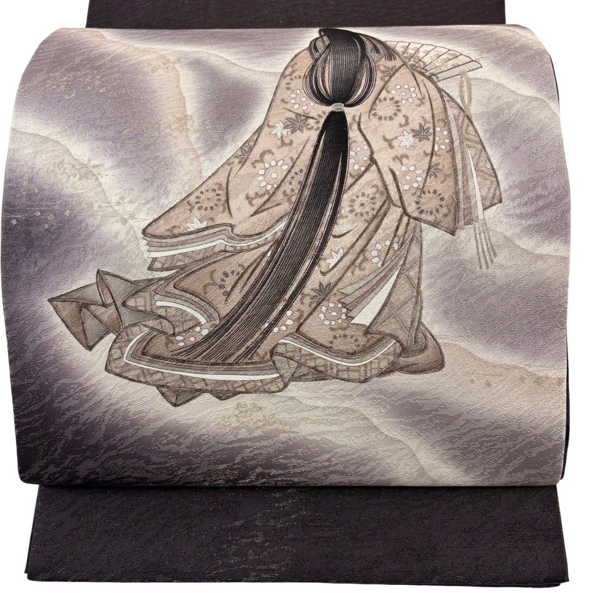 袋帯 名品 姫 霞 金銀彩 ぼかし 濃紫 お太鼓柄 正絹 【中古】