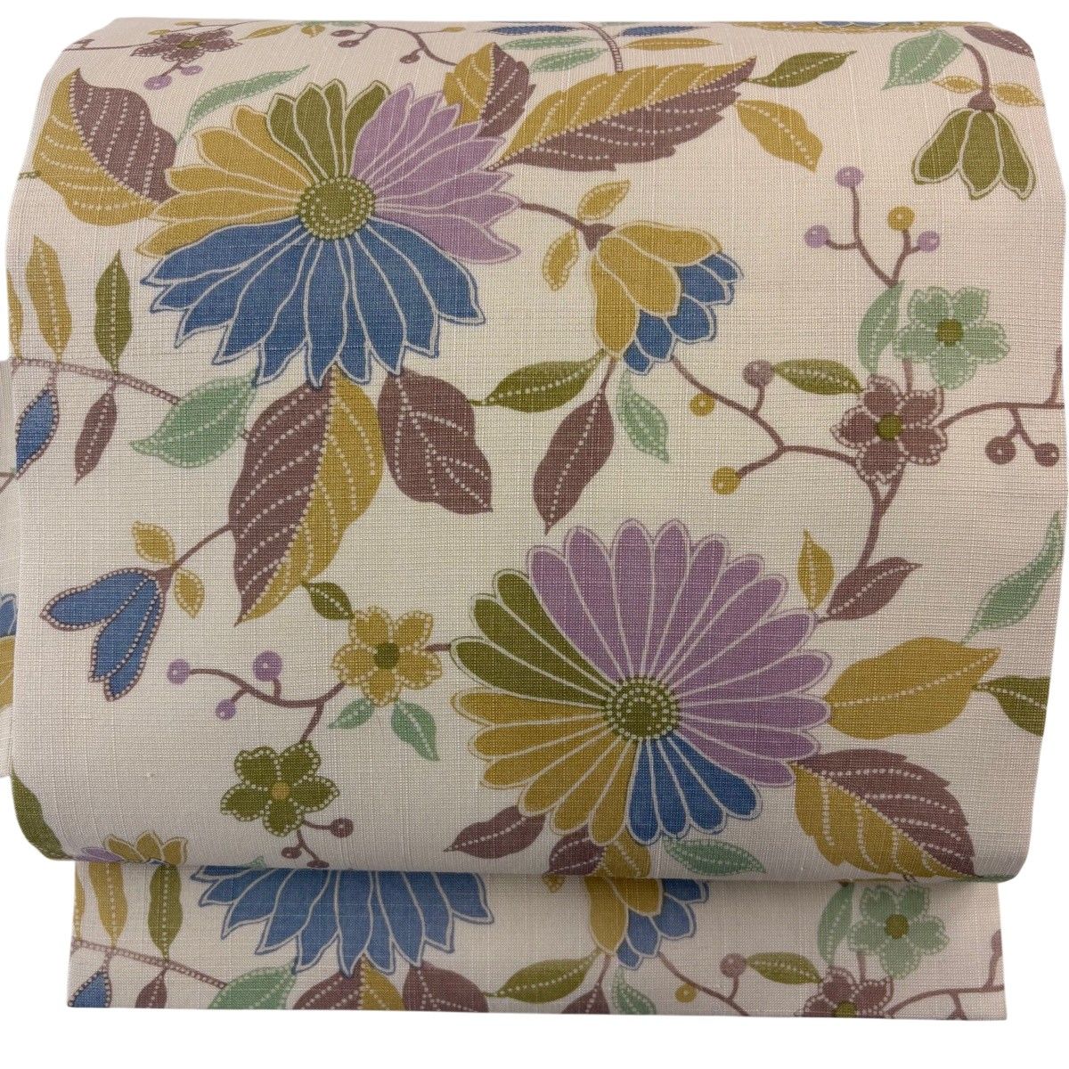 【美品】 名古屋帯 名品 夏帯 紬地 大正友禅 菊 枝花 クリーム 正絹 【中古】