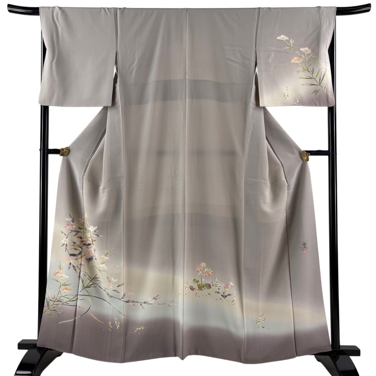 美品】 訪問着 身丈161cm 裄丈69cm L 袷 百貫石峰 落款 枝花 染め分け