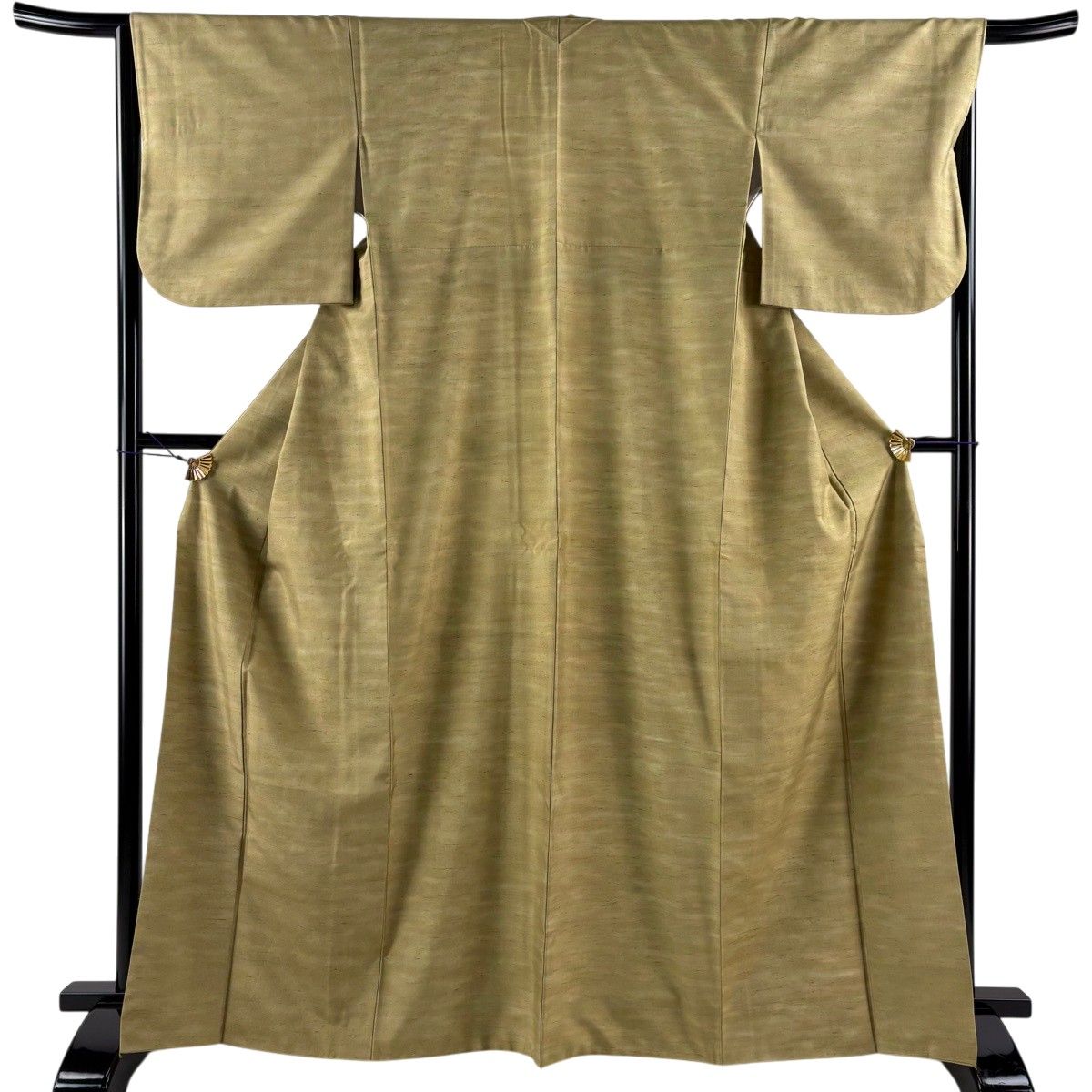 【美品】 小紋 身丈166.5cm 裄丈66.5cm M 袷 牛首紬地 証紙 霞 ぼかし 茶緑色 正絹 逸品 【中古】