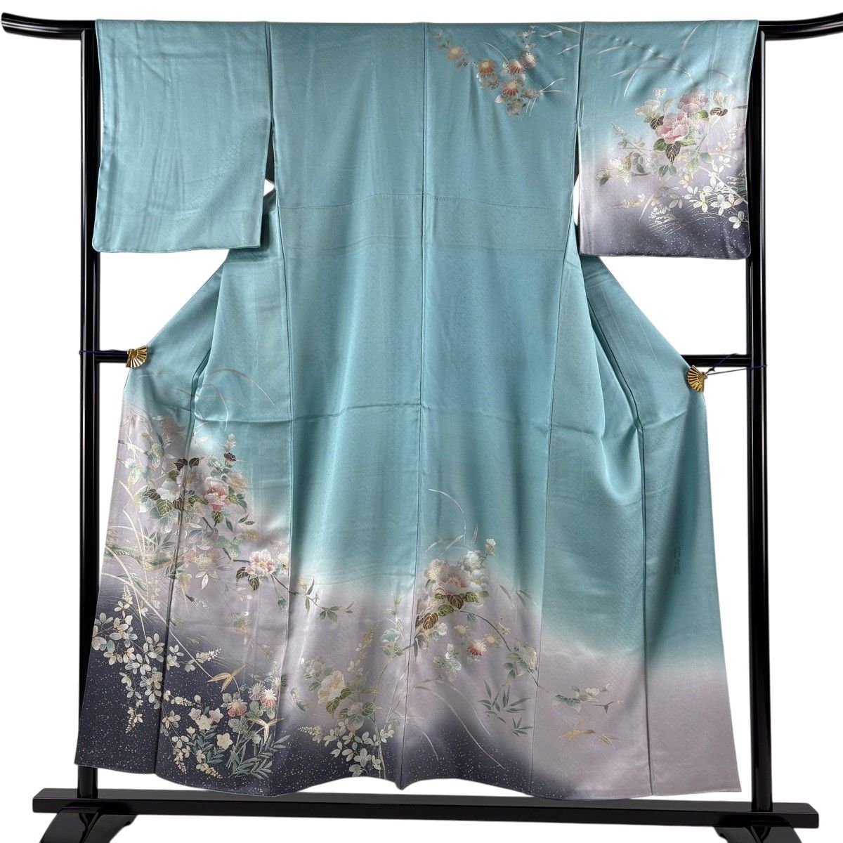 訪問着 身丈153.5cm 裄丈65cm M 袷 藤本隆士 落款 草花 萩 螺鈿 金銀彩