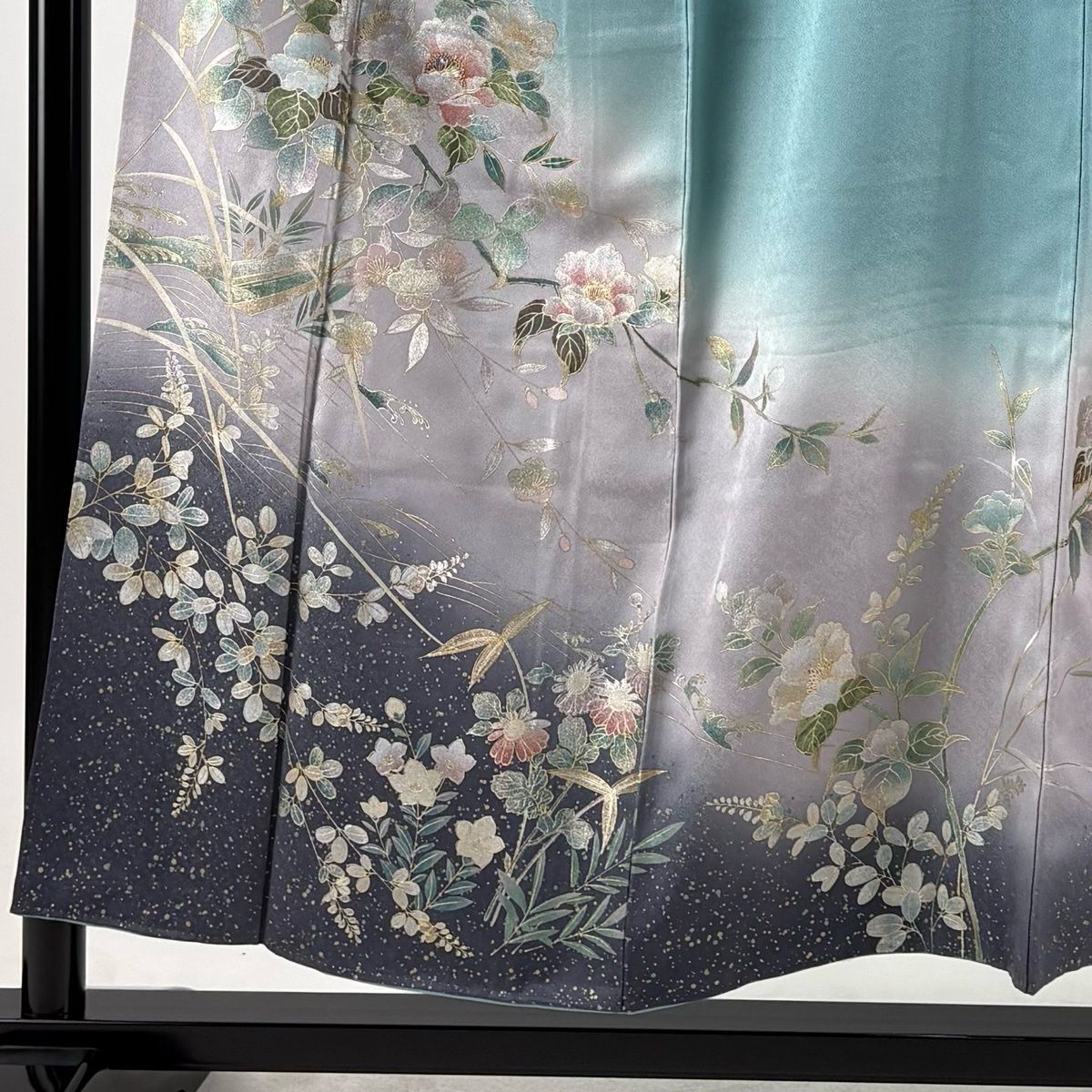 訪問着 身丈153.5cm 裄丈65cm M 袷 藤本隆士 落款 草花 萩 螺鈿 金銀彩 