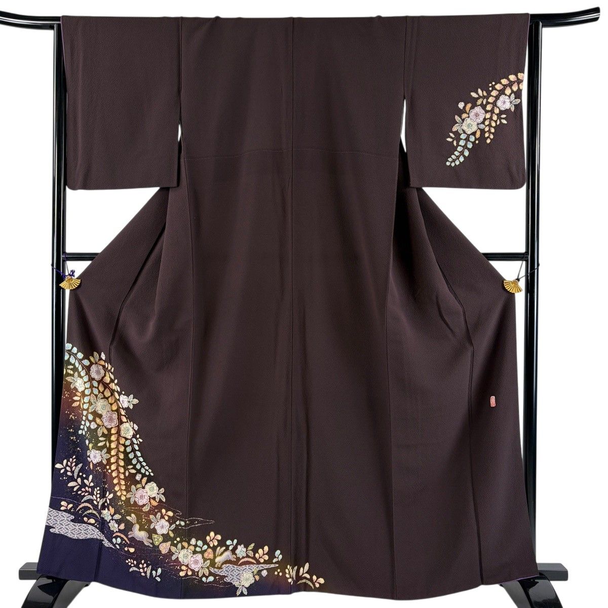 付下げ 身丈162cm 裄丈64cm M 袷 翠山工房 落款 辻が花 ぼかし 金彩 茶