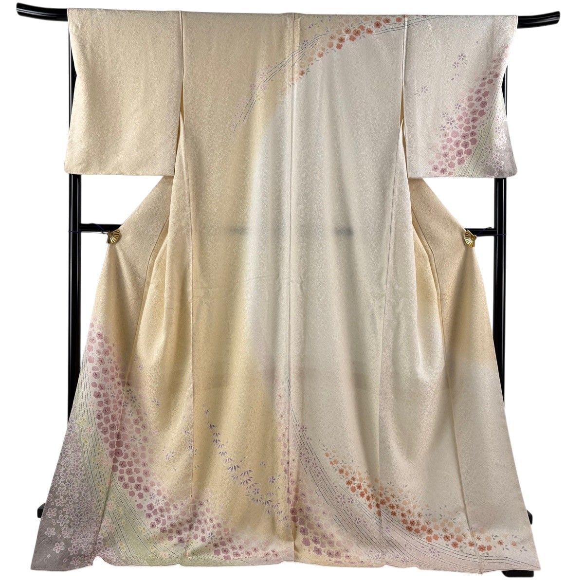 【美品】 訪問着 身丈173cm 裄丈68.5cm L 袷 梅 桜 銀通し ぼかし 薄オレンジ 正絹 名品 【中古】