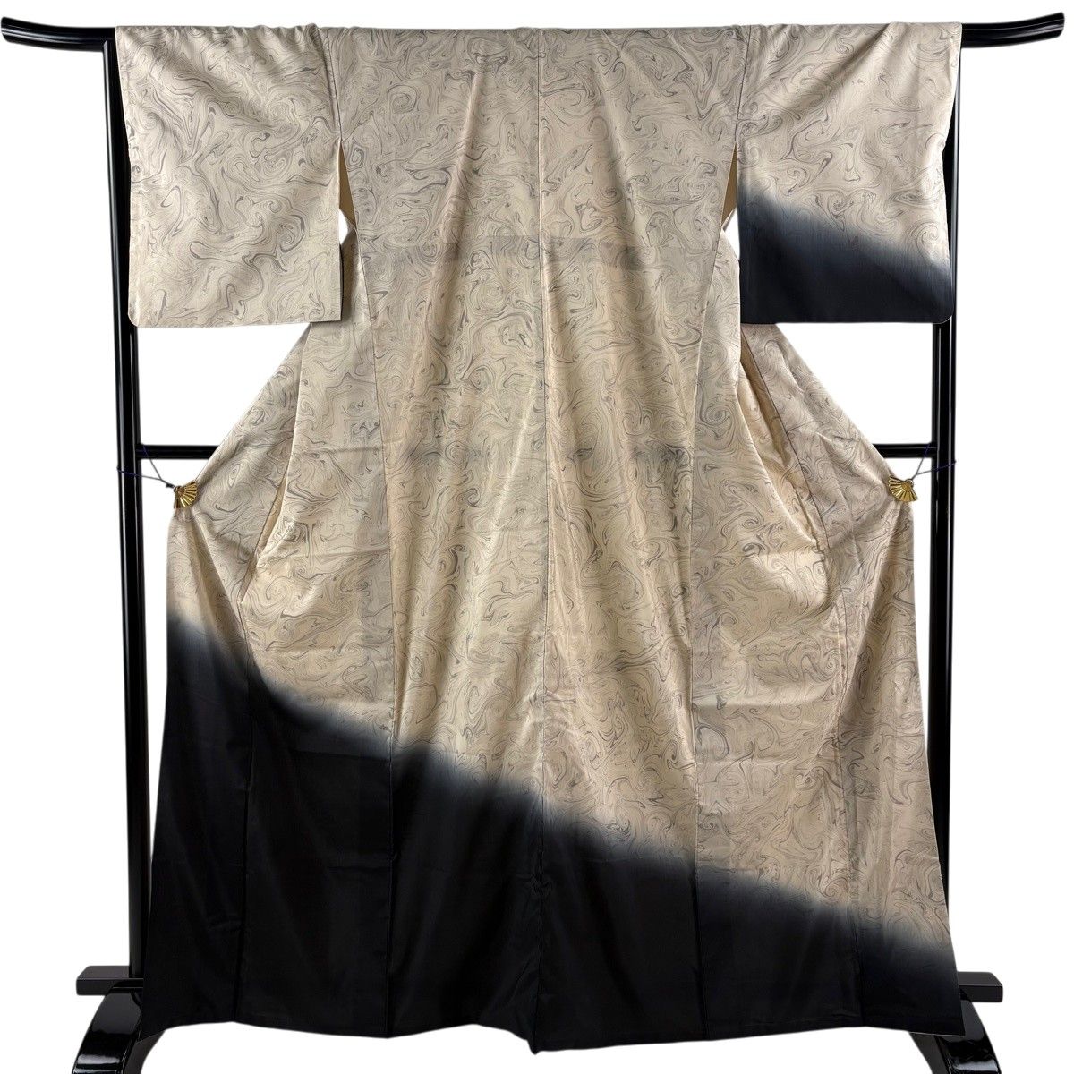 【美品】 付下げ 身丈167cm 裄丈66cm M 袷 墨流し 染め分け 薄茶色 正絹 名品 【中古】