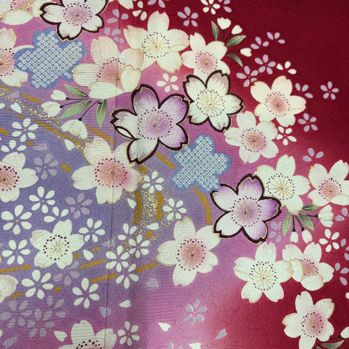 振袖 身丈170cm 裄丈69cm L 袷 桜 流水 金彩 ぼかし 赤 正絹 名品