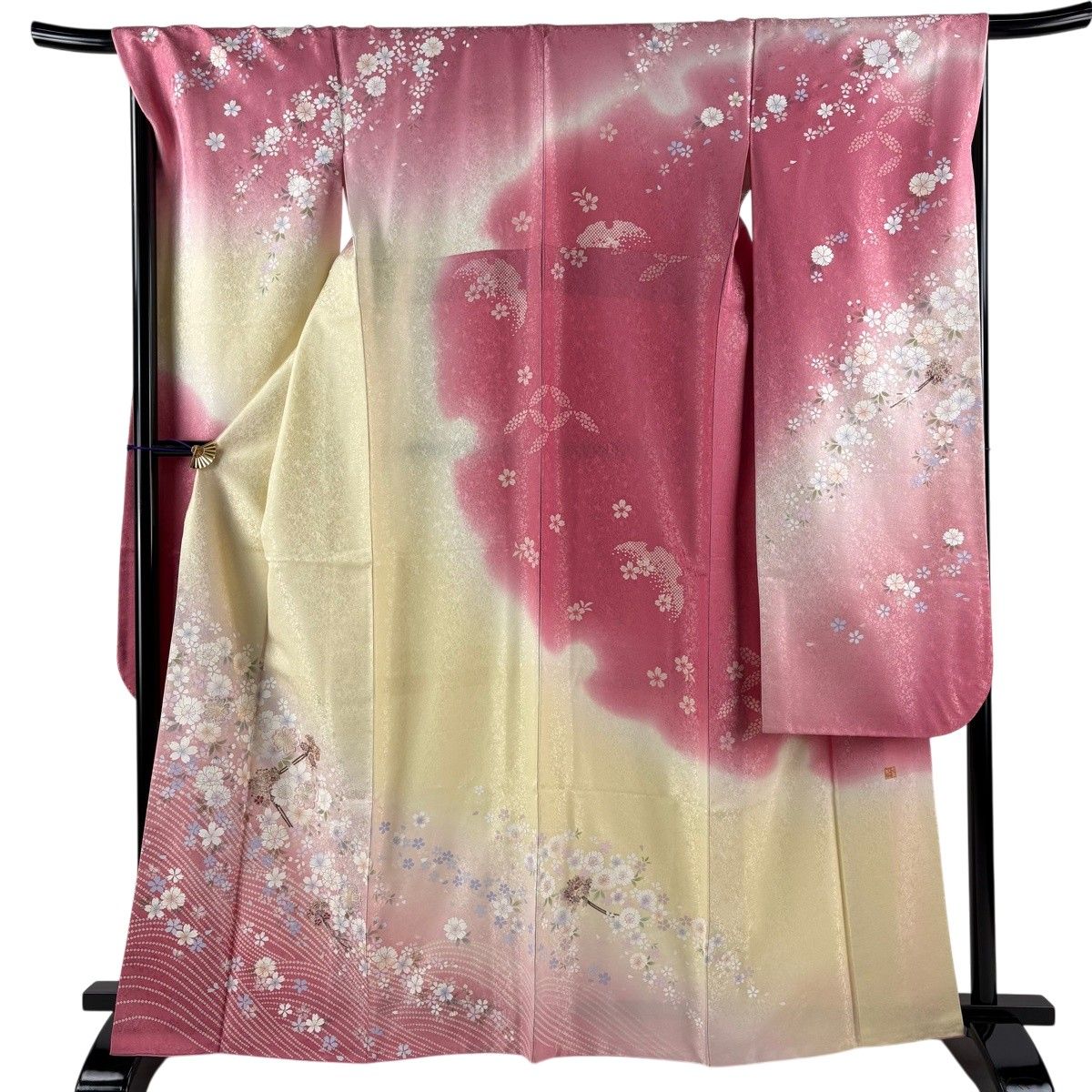 美品】 振袖 身丈164cm 裄丈68cm L 袷 やまと 落款 桜 簪 金銀彩 銀