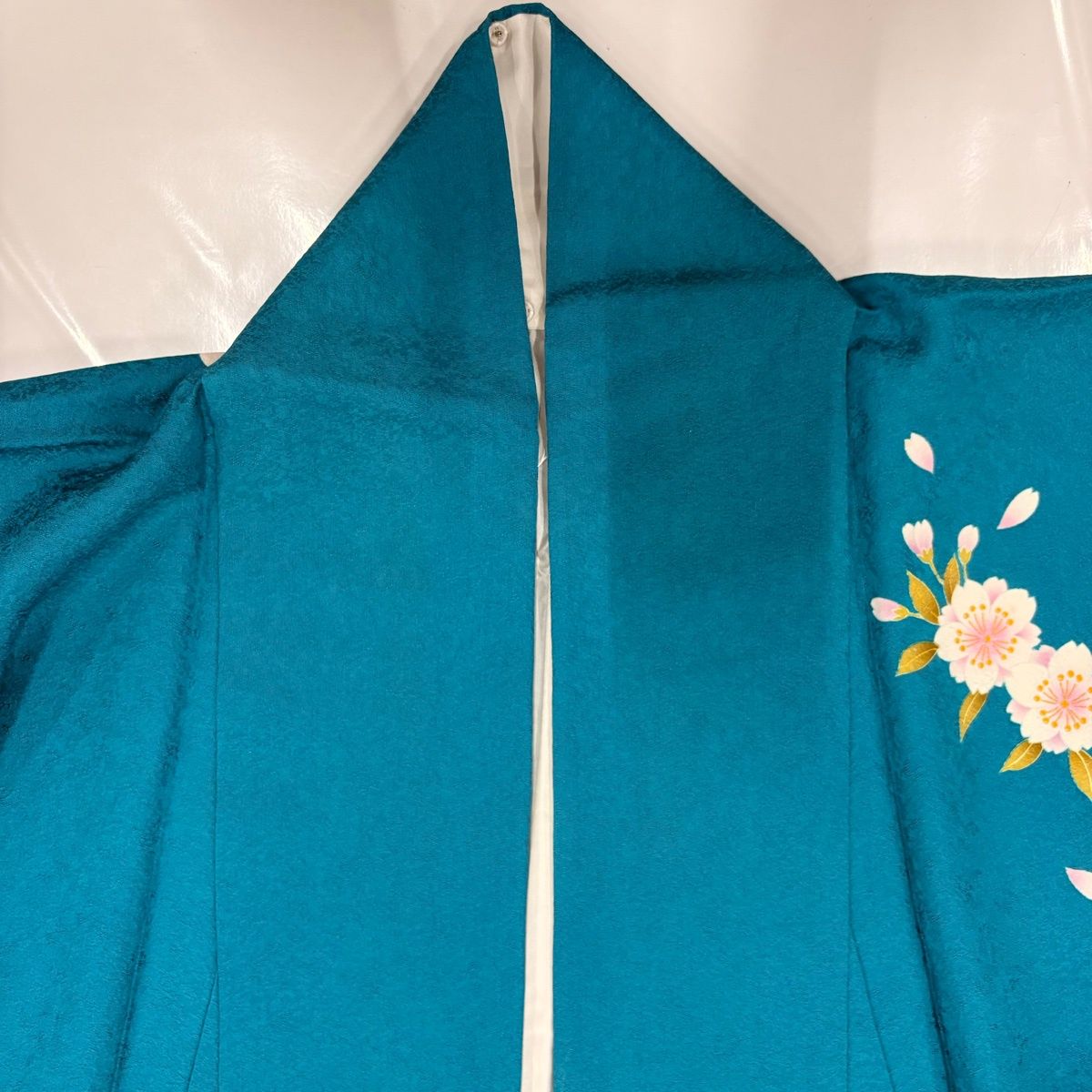 振袖 身丈161cm 裄丈66cm M 袷 手鞠 桜 金彩 箔 青緑 正絹 名品 【中古