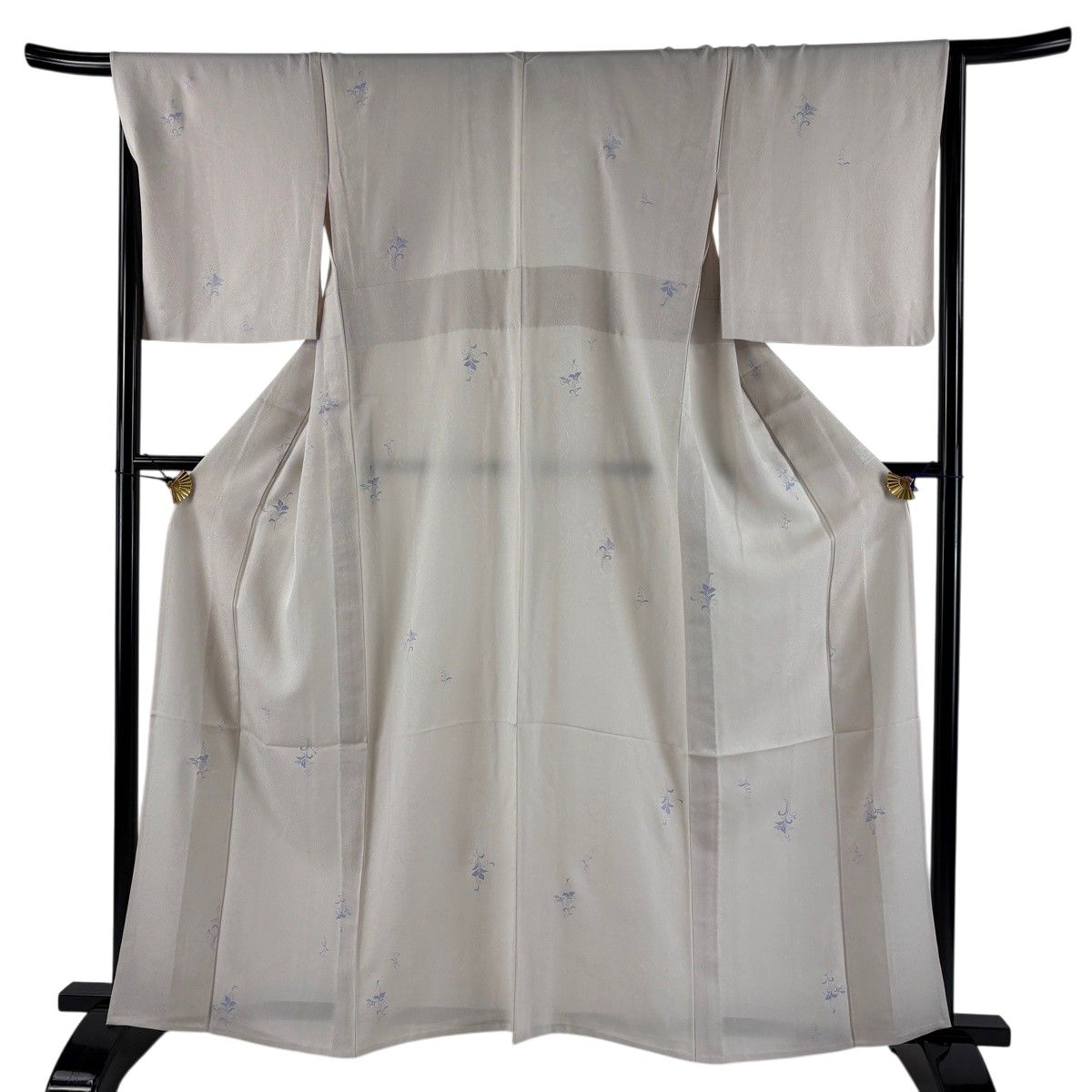【美品】 小紋 身丈161.5cm 裄丈67cm M 単衣 唐草 地紋 薄ピンク 正絹 秀品 【中古】