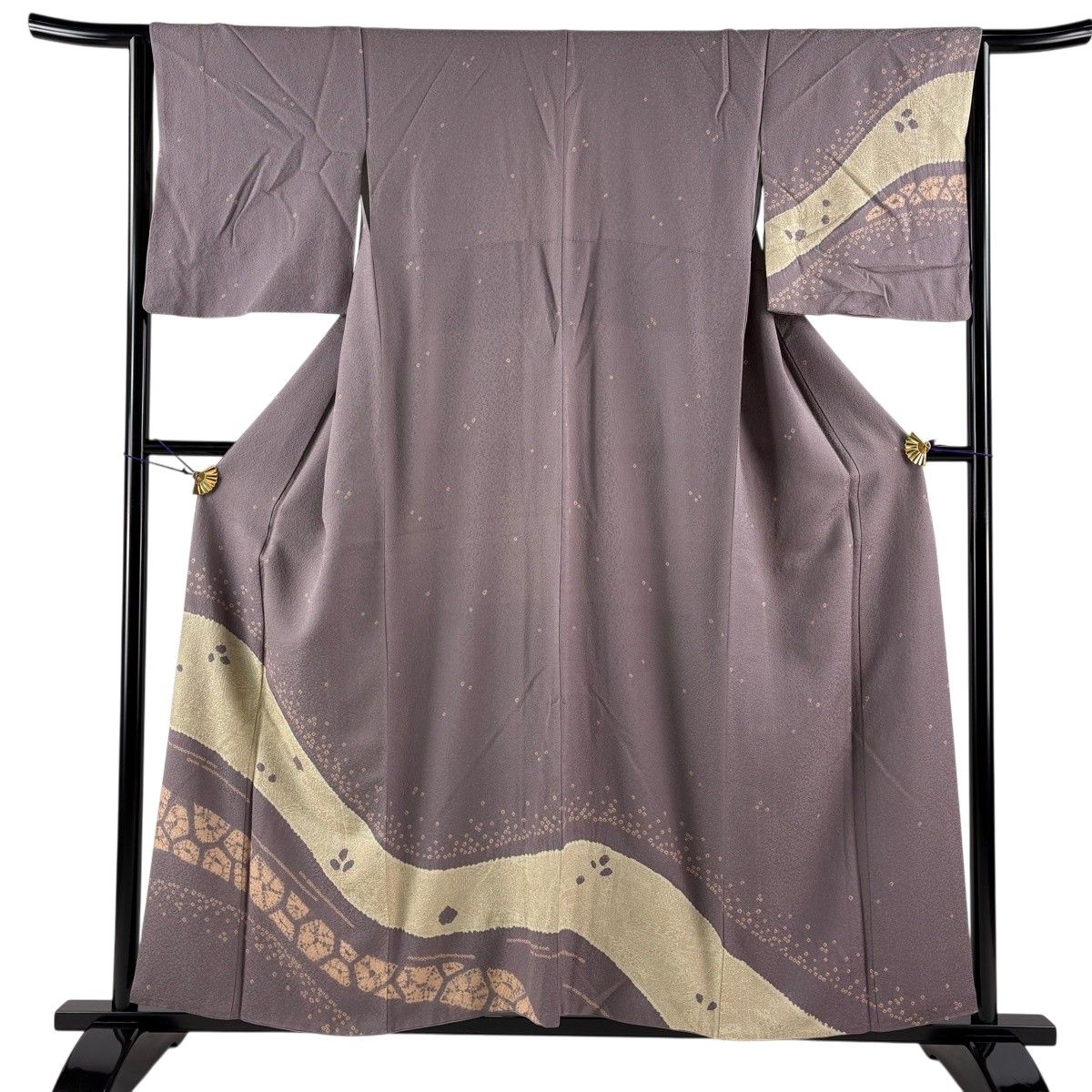 訪問着 身丈156.5cm 裄丈63.5cm S 袷 花 幾何学 金彩 絞り 灰紫 正絹 訪問着 身丈156.5cm 裄丈63.5cm S 袷 花 幾何学 金彩 絞り 灰紫 正絹