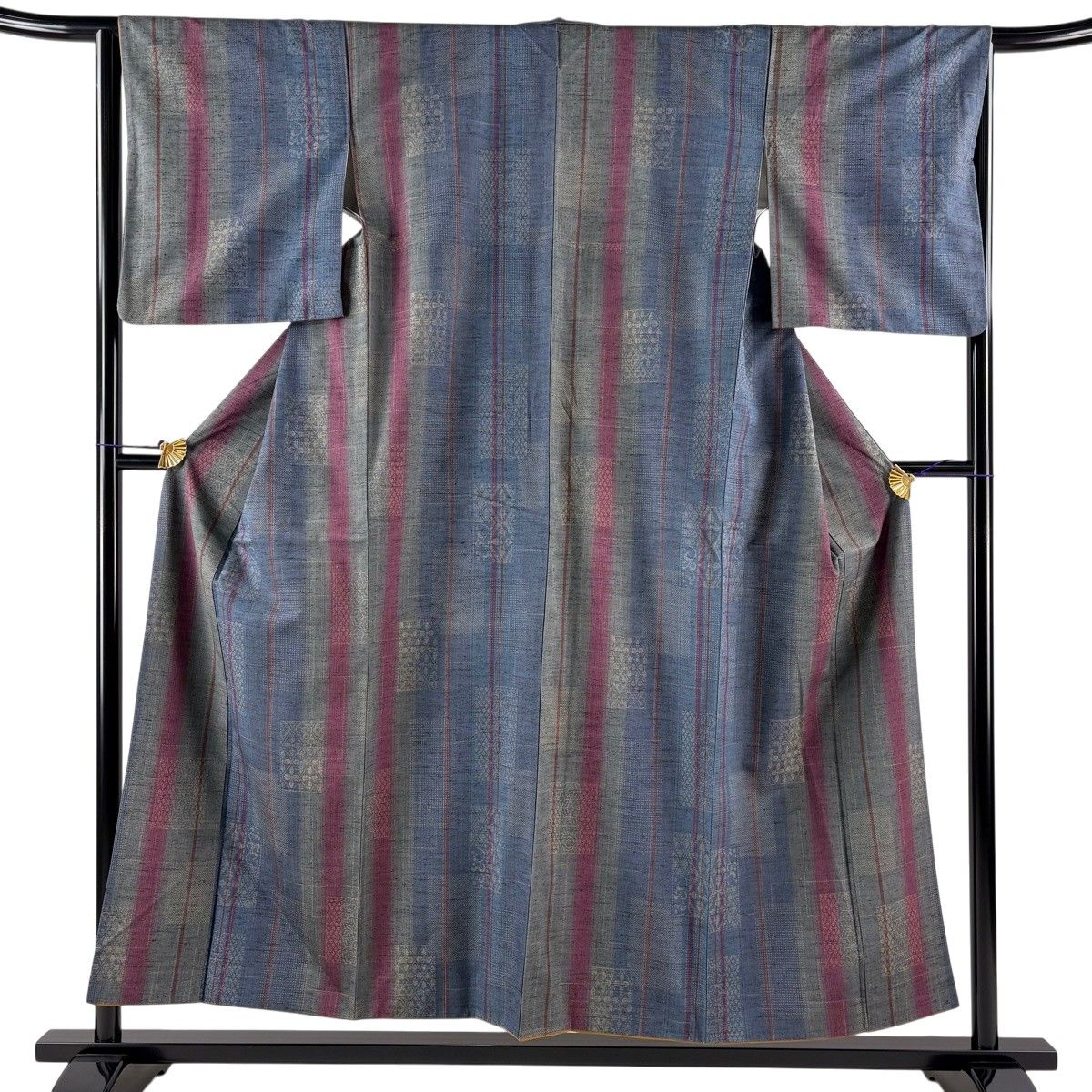 美品 ぜんまい紬 丈164 裄66.7 美品】 紬 身丈154cm 裄丈64cm M 袷 色紙 花菱 青灰色 正絹 秀品