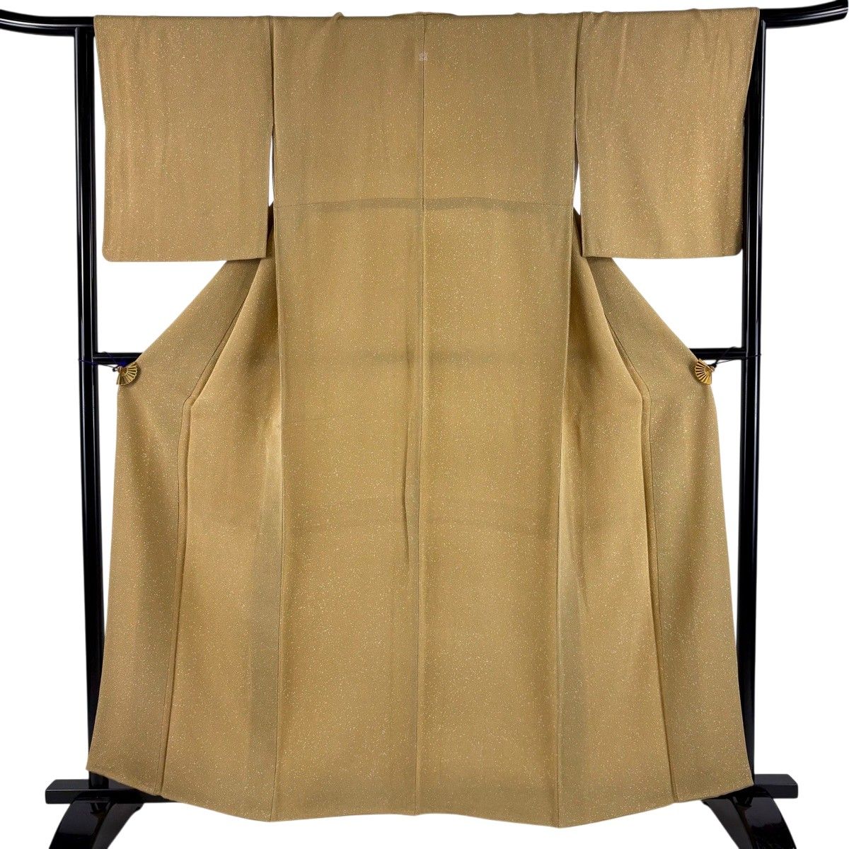 【美品】 小紋 身丈160cm 裄丈64.5cm M 袷 幾何学 縮緬 薄茶色 正絹 秀品 一つ紋 【中古】