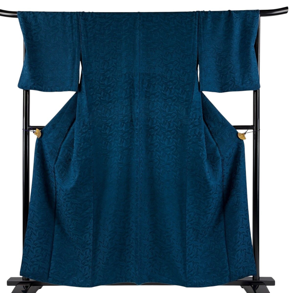 【美品】 色無地 身丈158.5cm 裄丈70.5cm L 袷 背抜き 地紋 青緑 正絹 秀品 【中古】