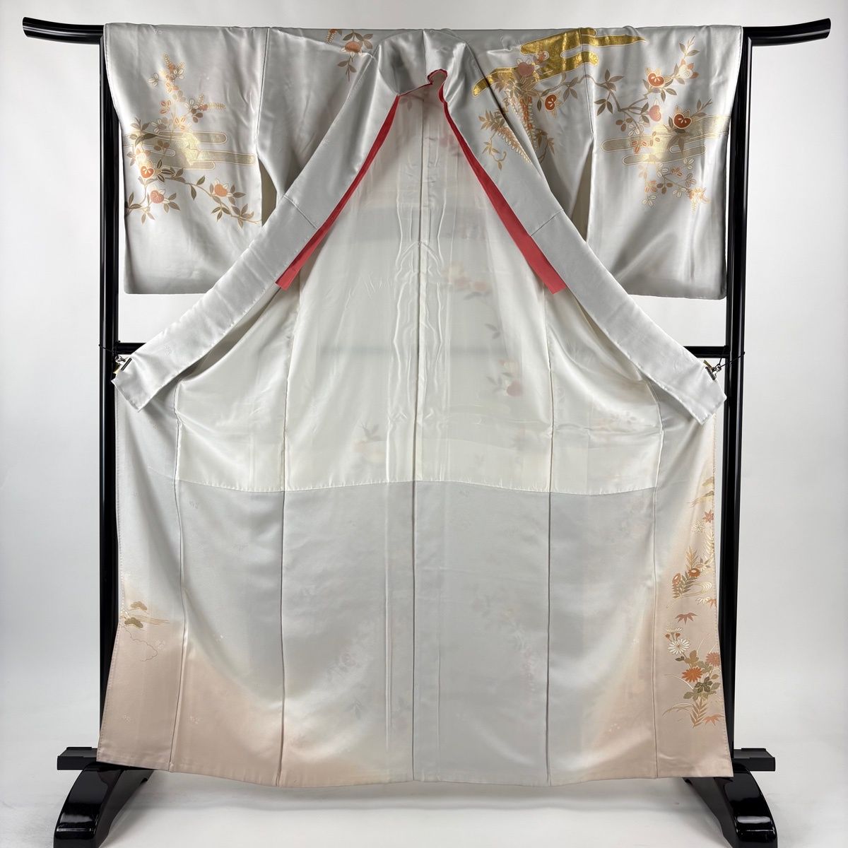 訪問着 身丈164cm 裄丈66cm M 袷 金糸 金彩 青灰色 正絹 秀品 【中古