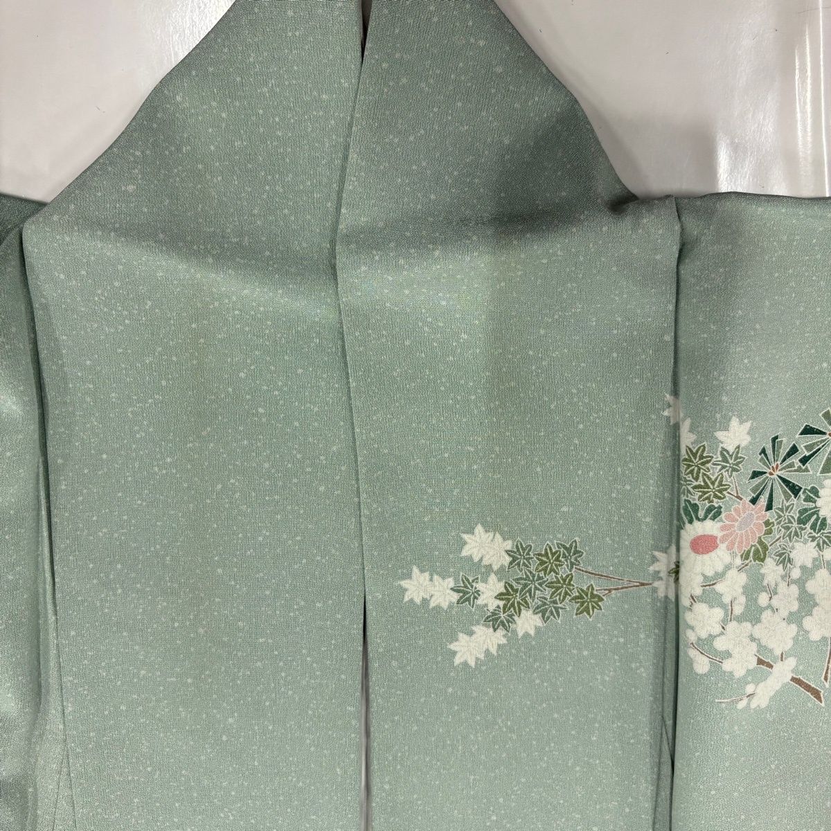 訪問着 身丈165.5cm 裄丈63.5cm S 袷 雪輪 菊 金彩 縮緬 緑