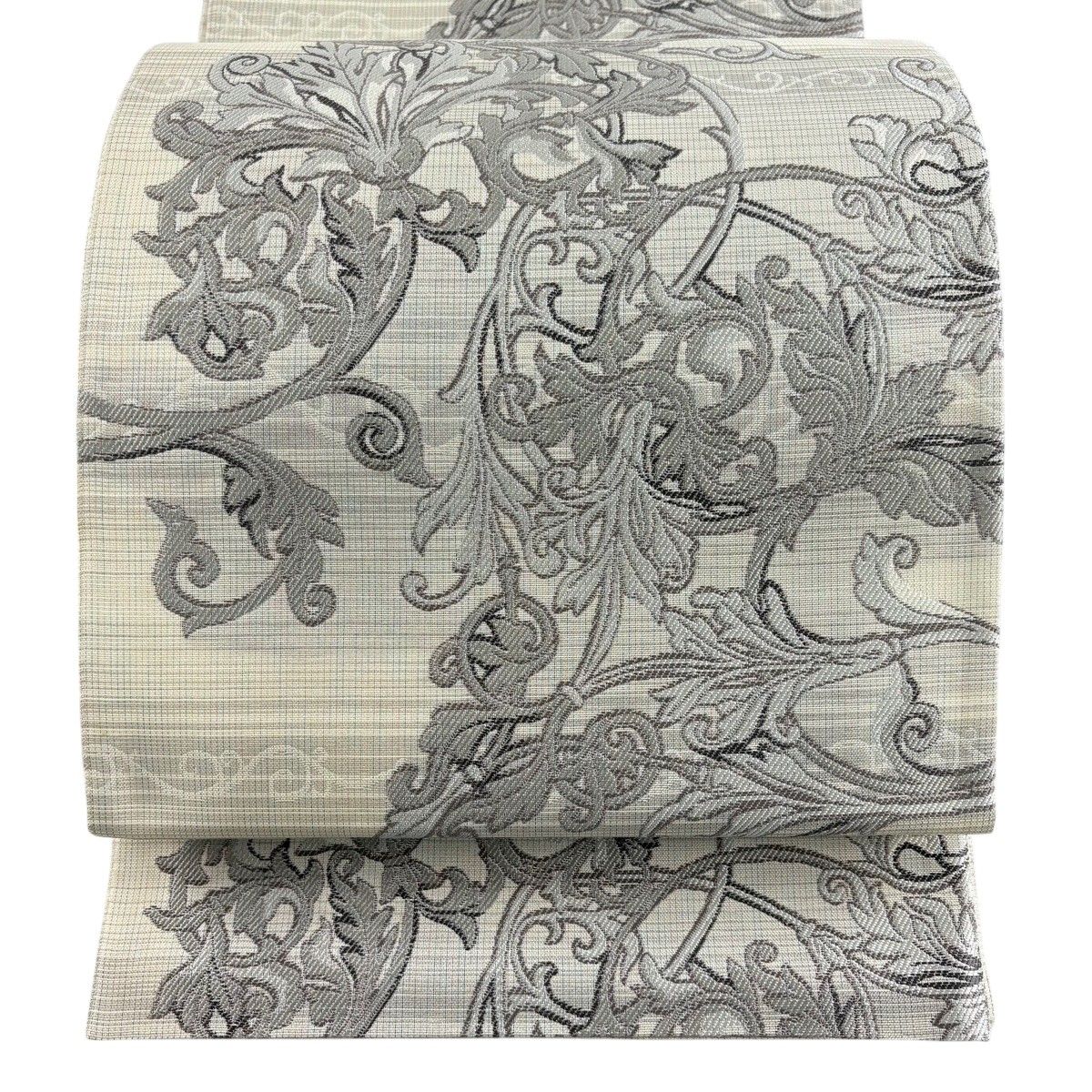 袋帯 逸品 鈴乃屋 唐草 金糸 クリーム 六通 正絹 【中古】