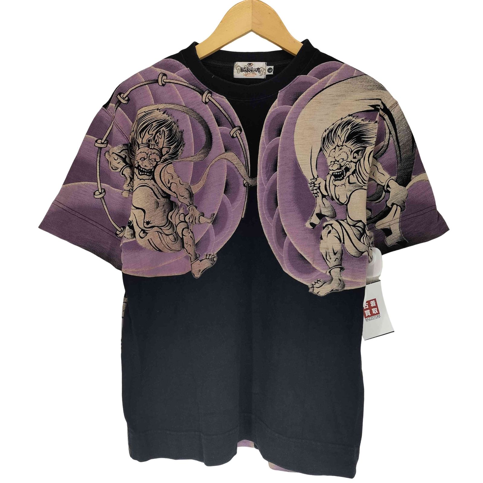 カラクリダマシイ 絡繰魂 Japanese pattern 雷神 和柄 クルーネックTシャツ メンズ JPN：L