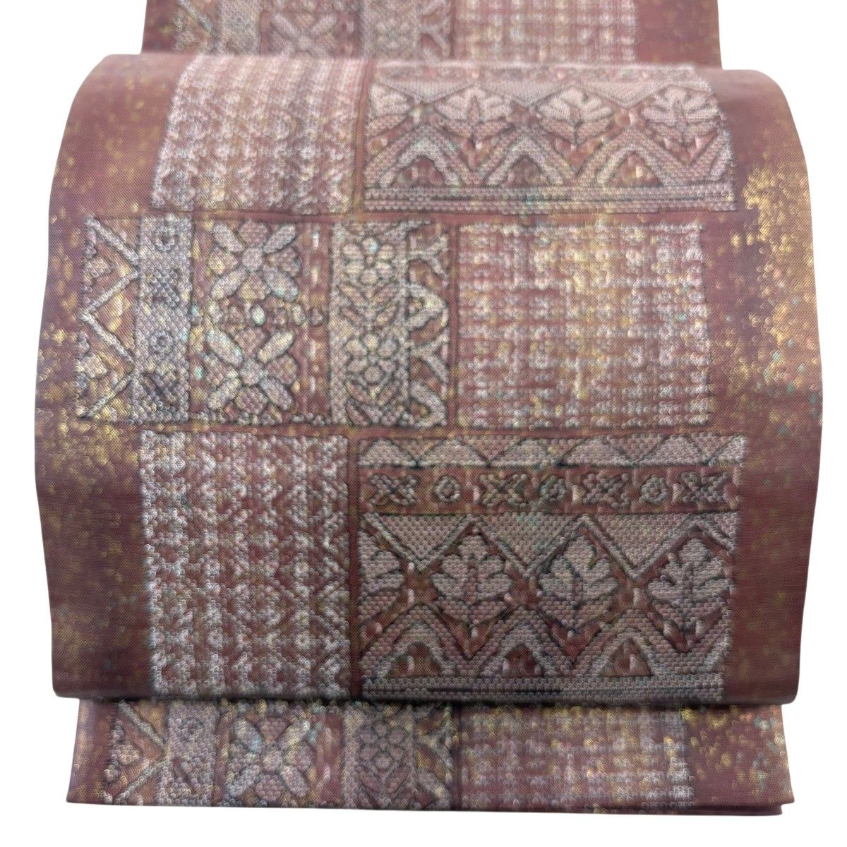 美品】 袋帯 秀品 草花 幾何学模様 箔 茶紫 六通 正絹 【中古】 - メルカリ