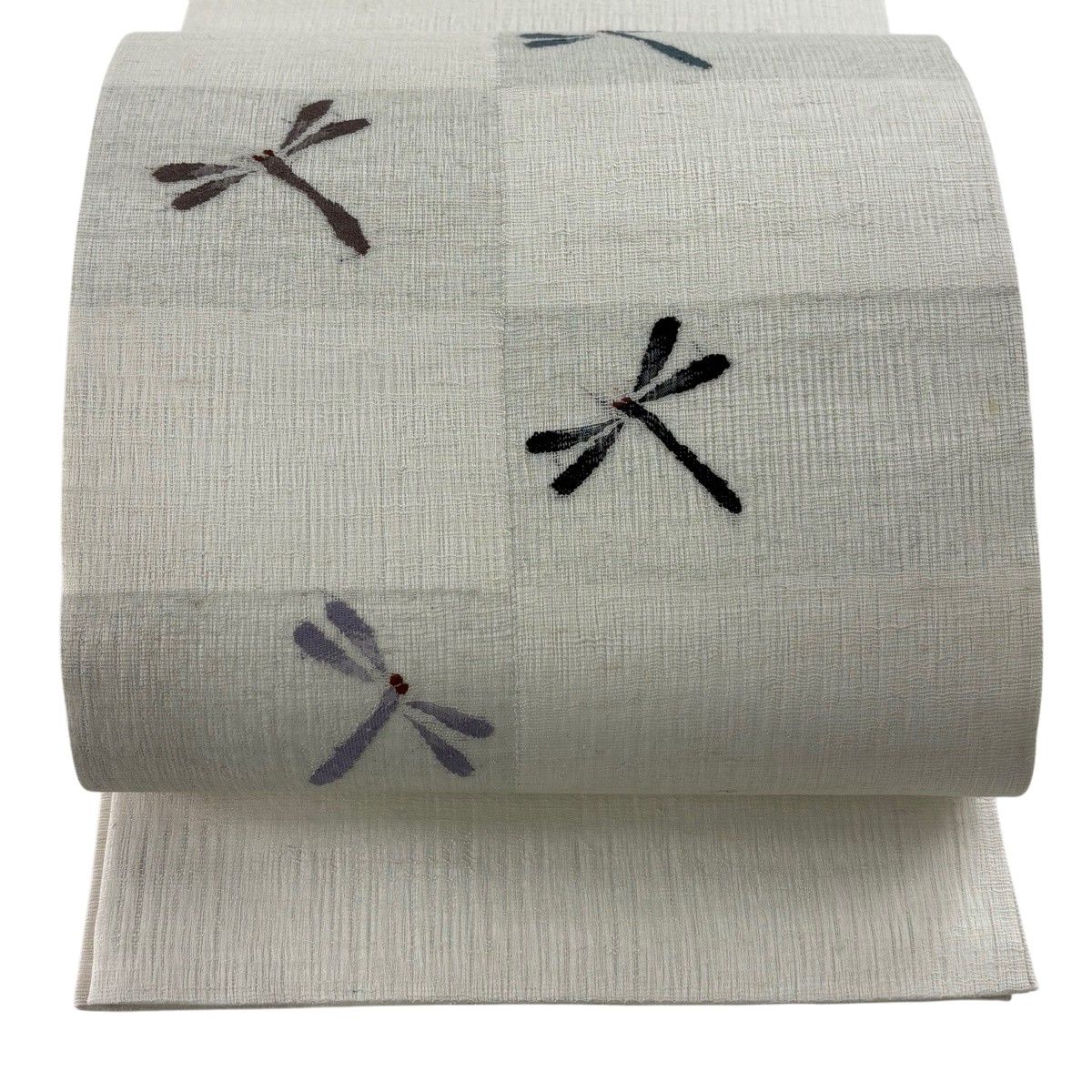 袋帯 秀品 夏帯 トンボ 変わり市松 クリーム お太鼓柄 正絹 【中古】