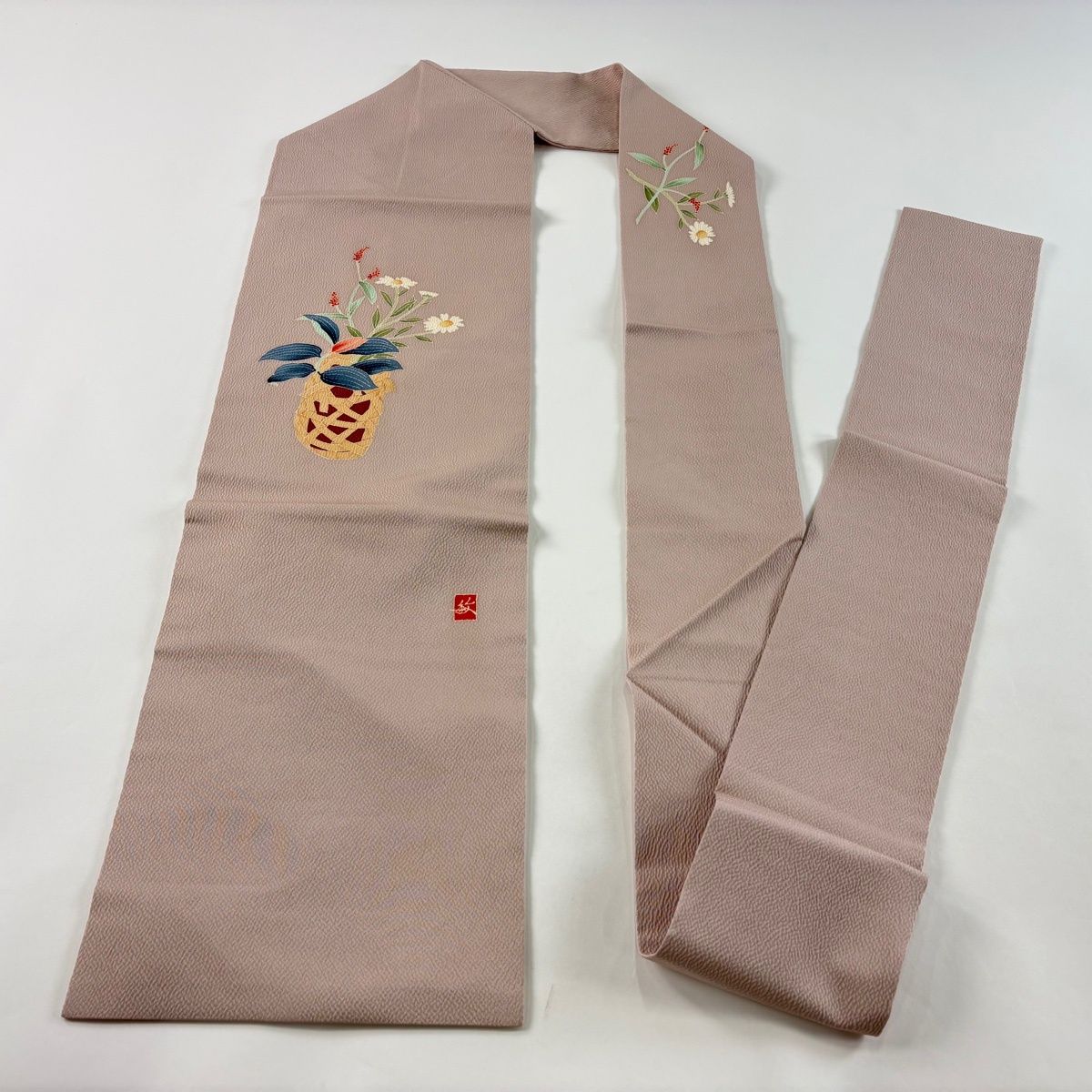 ら*び様 1200 華 名古屋帯 正絹 ベージュ 花柄 名古屋帯 秀品 落款 花籠 ピンクベージュ 正絹 【中古】 - メルカリ