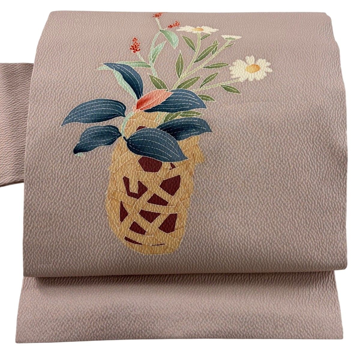 名古屋帯 秀品 落款 花籠 ピンクベージュ 正絹 【中古】 - メルカリ