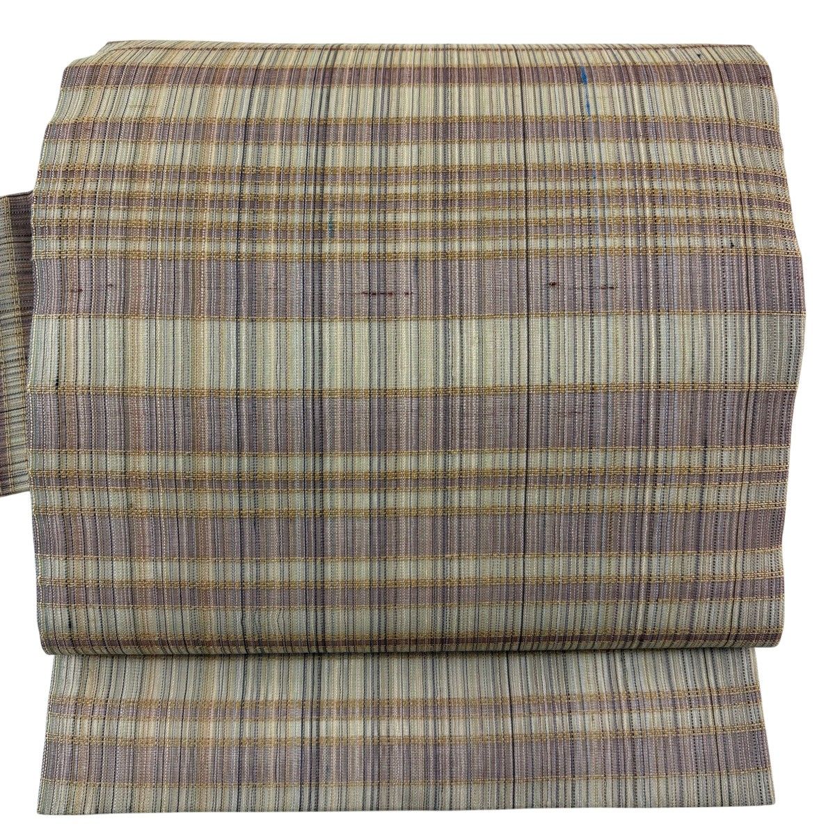 【美品】 名古屋帯 秀品 夏帯 縞 格子 灰紫 正絹 【中古】