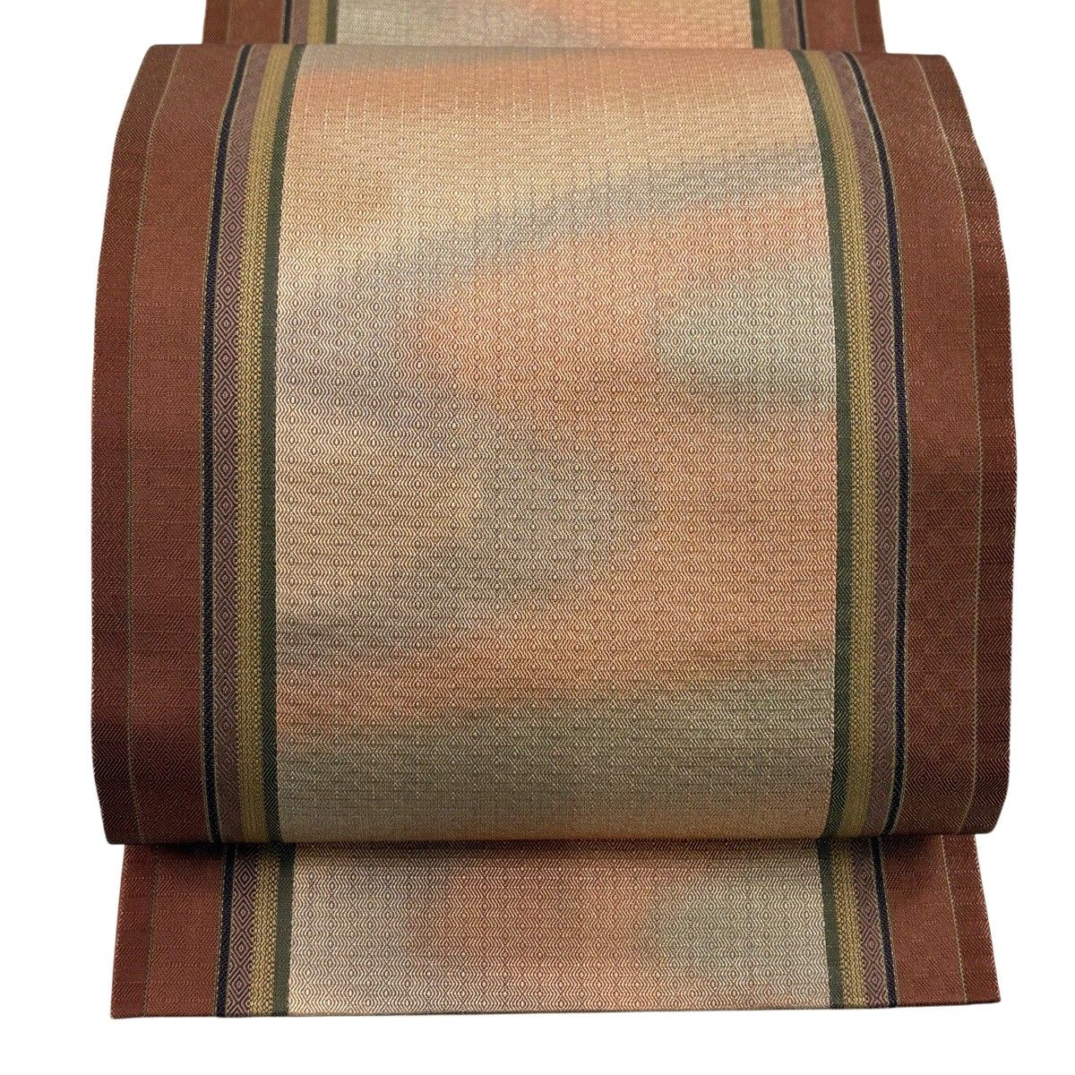 【美品】 袋帯 秀品 流水 縞模様 金糸 赤茶 全通 正絹 【中古】
