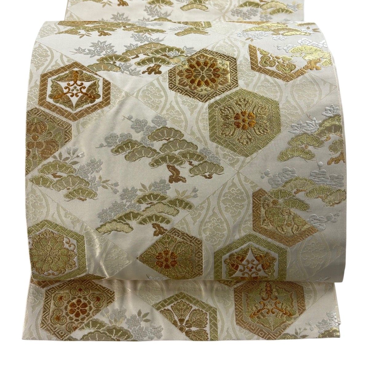 袋帯 秀品 亀甲文 桜 金糸 唐織 ベージュ 六通 正絹 【中古】 - メルカリ