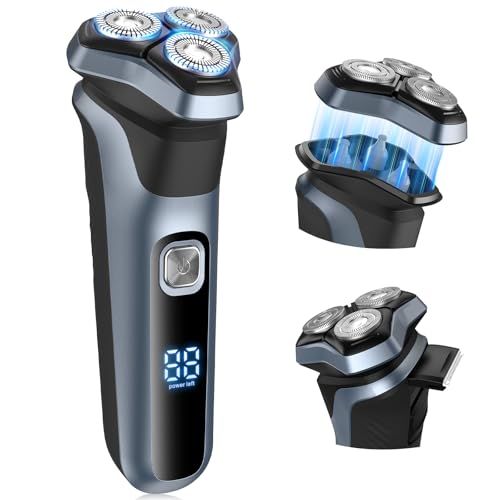 ひげそり 電動シェーバー メンズ 【密着早剃り & 敏感肌向け】3D磁気式浮動ヘッド 54枚刃 深剃り 電気シェーバー （回転式?お風呂剃り?丸洗い可）自動研磨システム 乾湿両用 ヒゲトリマー付き IPX7防水 急速充電 120分連続使用 持 b55da043