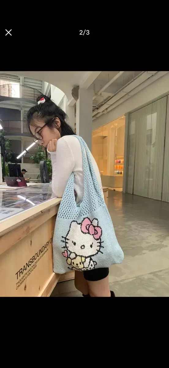 ハローキティ ニット バッグ スカイブルー ショルダーバッグ