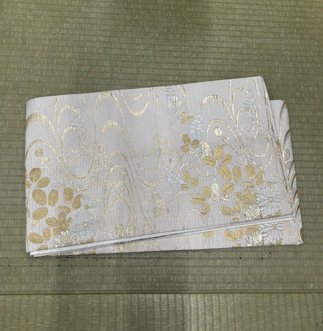 66 帯 袋帯 夏帯 白地 金銀糸 草花文様 流水文様 フォーマル帯 訪問着