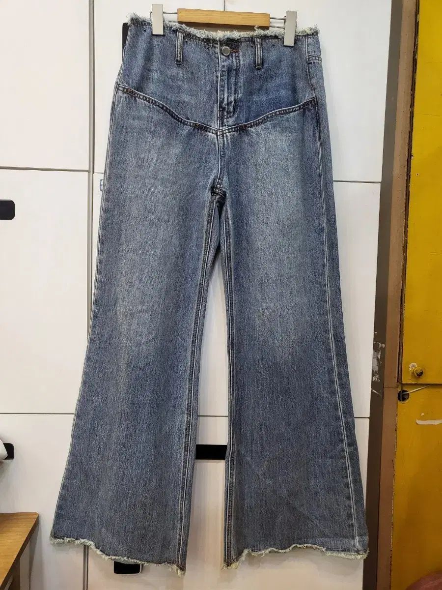 DIAGONAL カットオフ ワイド デニム パンツ M / ヴィンテージ ウォッシュ