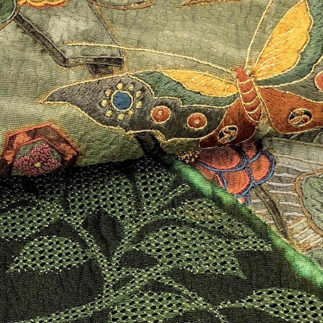 訪問着 総刺繍 蝶に美しい花々 さが美 ガード加工 黒橡色 K-2921 