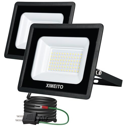 LED投光器 50w 昼光色 6000LM 6500K 1.8コード IP66防水 120°広角 100V対応 ワークライト 工事用 ledライト 作業灯 看板灯 外灯 駐車場用 倉庫照明 船舶 屋内 屋外作業 BBQ用 600w相当 100 4782b7d4