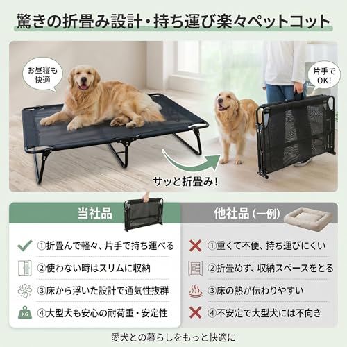 ドッグコット 犬用ベッド 折りたたみ式 耐荷重80kg テスリン生地 通気