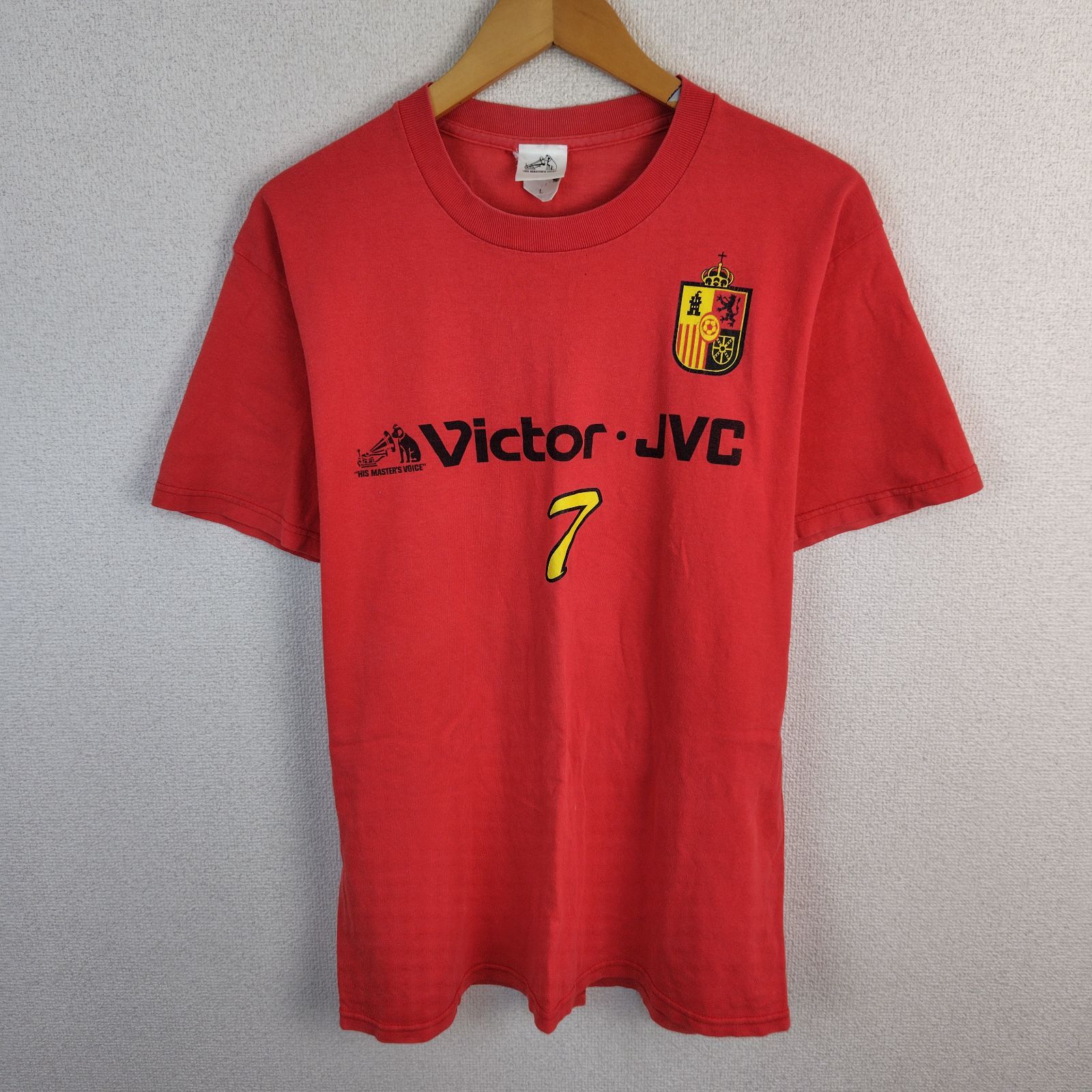 Victor JVC ビクター 企業ロゴ ユニフォーム Ｔシャツ プリント レッド L メンズ 古着 スポーツMIX レトロ