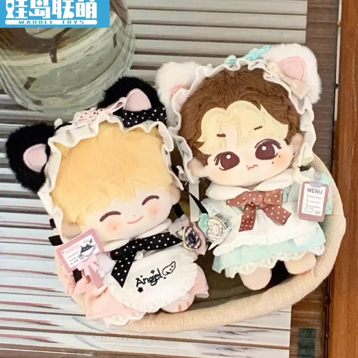 (2着 まとめ売り) 10cm 人形服 Tシャツ パーティー メイド 猫 ぬい ぬいぐるみ 服