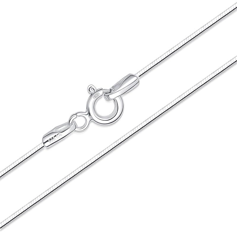 [Amberta] ソリッド 925 スターリングシルバーチェーン レディース メンズ | 極薄 上品で丈夫なボックスカーブ シンガポールビーズ スネーク ペーパークリップネックレス 繊細 40/45/50/55/60 cm: 50cm スネークチェーンネック