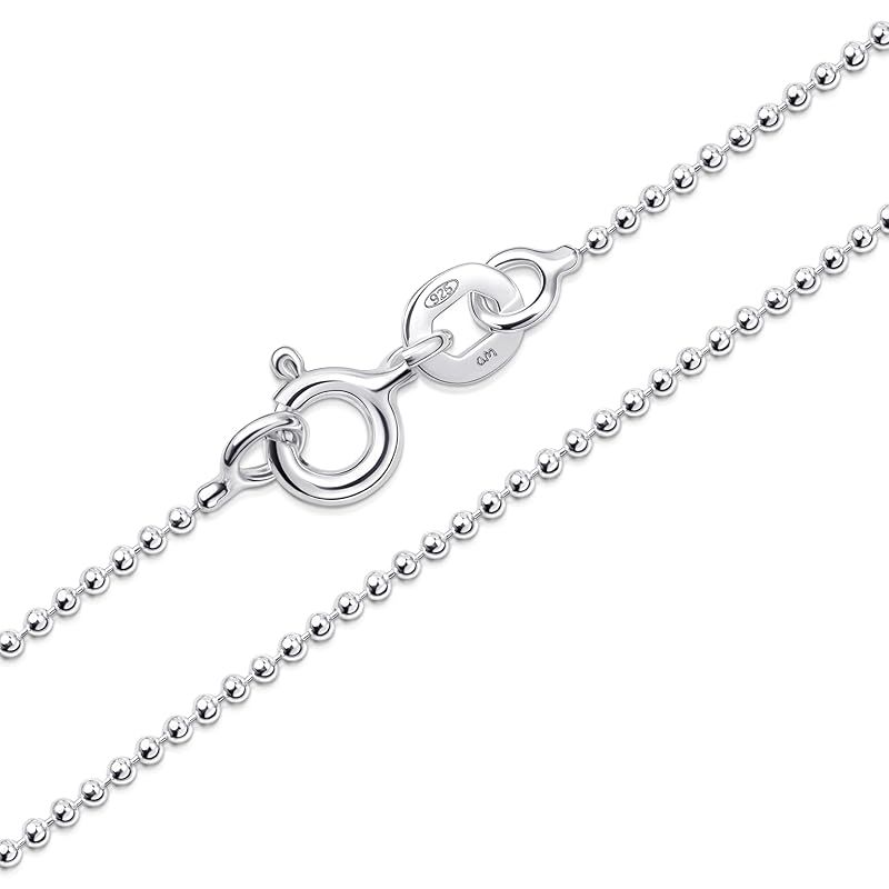 [Amberta] ソリッド 925 スターリングシルバーチェーン レディース メンズ | 極薄 上品で丈夫なボックスカーブ シンガポールビーズ スネーク ペーパークリップネックレス 繊細 40/45/50/55/60 cm: 55cm ボールチェーンネックレ