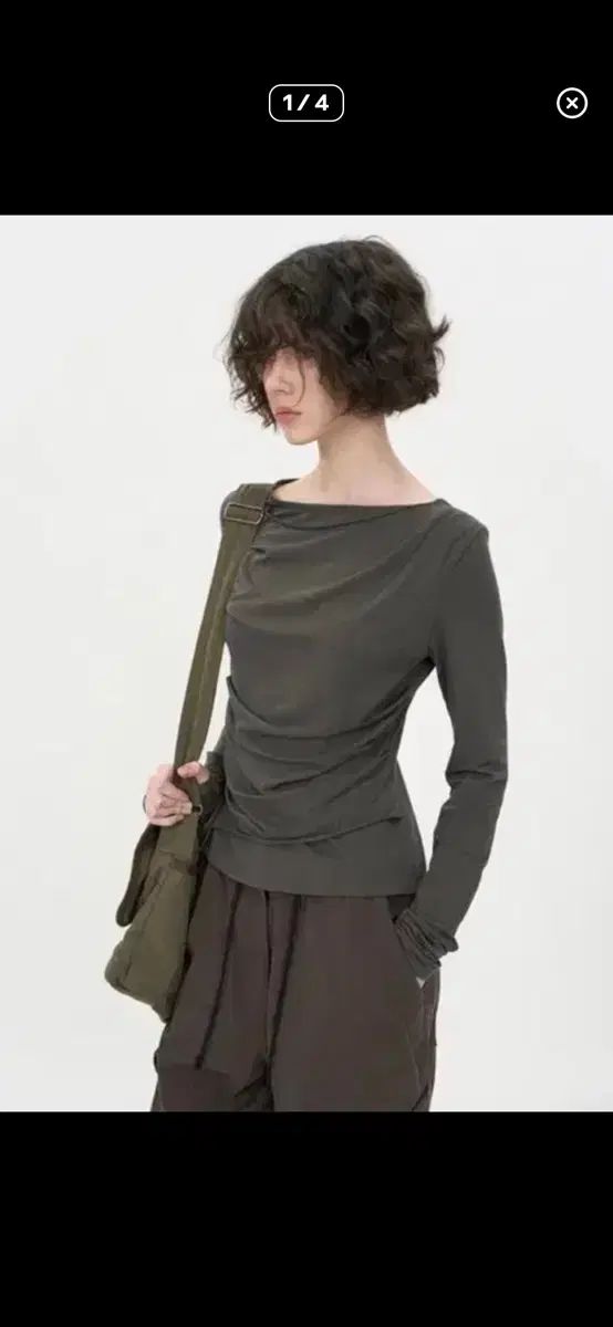ドレーピング ボートネック ロングスリーブ CHARCOAL