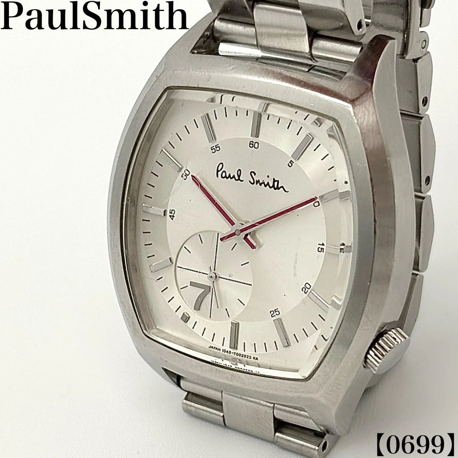 稼働品 Working item ポールスミス Paul Smith 腕時計 メンズ Men's クォーツ Quartz ナンバーセブン No.7 1045-T001467 トノー型 スモールセコンド シルバー文字盤 赤針 アナログ 0699