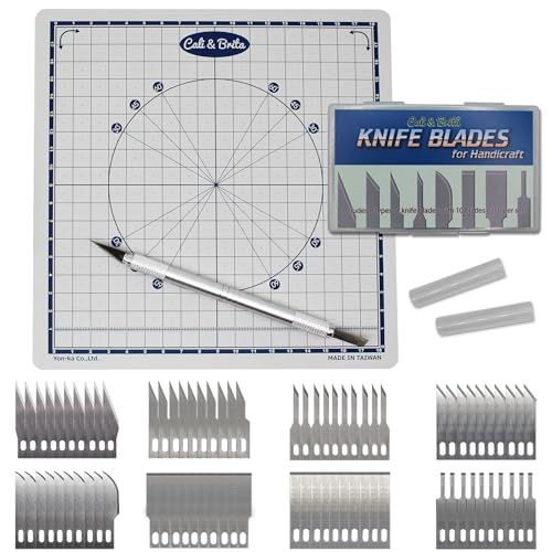 Cali&Brita 【替刃8種】Knife Blades ホビー用 モデラーズナイフ デザインナイフ クラフトナイフ アートナイフ カッター プラモデル ガンプラ (替刃8種×10枚+グリップ+回転マット)送料無料 de32e19e