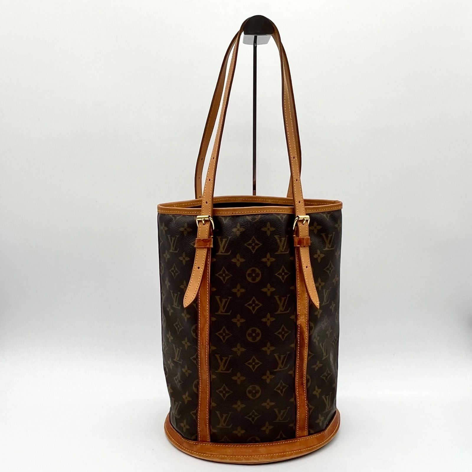 LOUIS VUITTON ルイヴィトン モノグラム バケットGM ハンドバッグ トートバッグ ブラウン レザー×PVC M42236