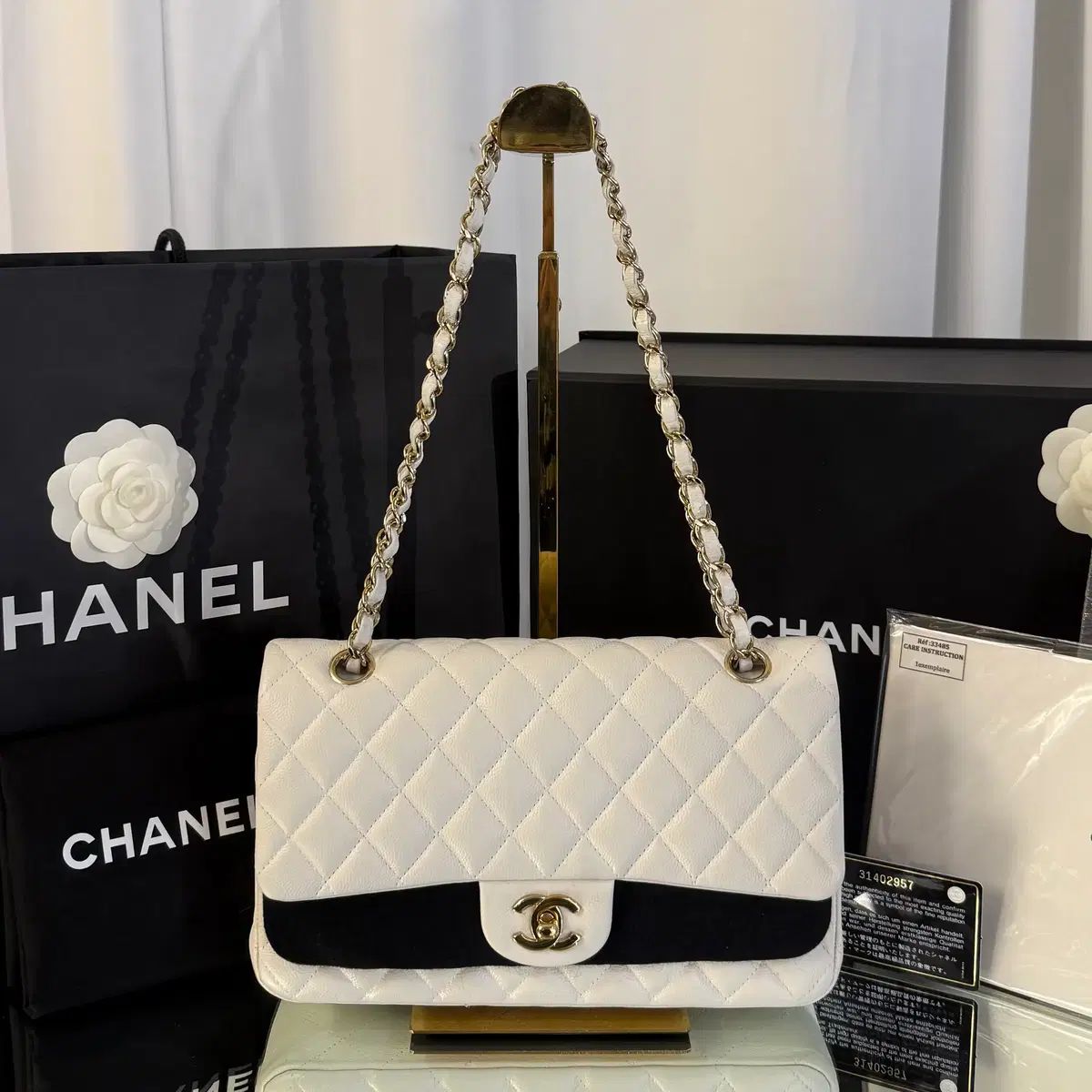 {31番台}CHANEL シャネル A01112 Classic ミディMサイズ Rabバッグ 白