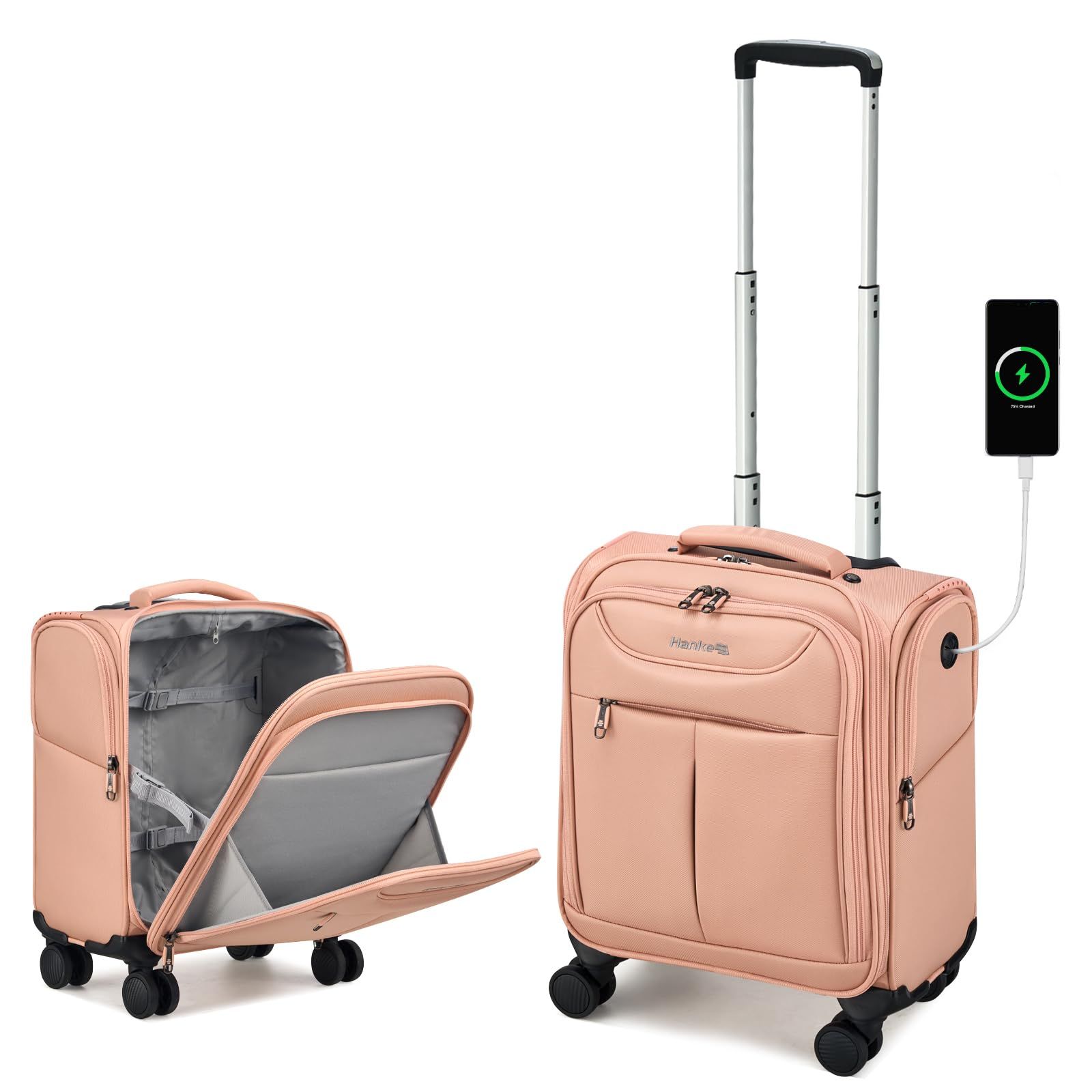 [Hanke] キャリーバッグ 機内持ち込み 静音 4輪 上開き 容量25L スーツケース ss Miniサイズ 14型PC対応 1～2泊 ビジネス 小型 (ピンク)