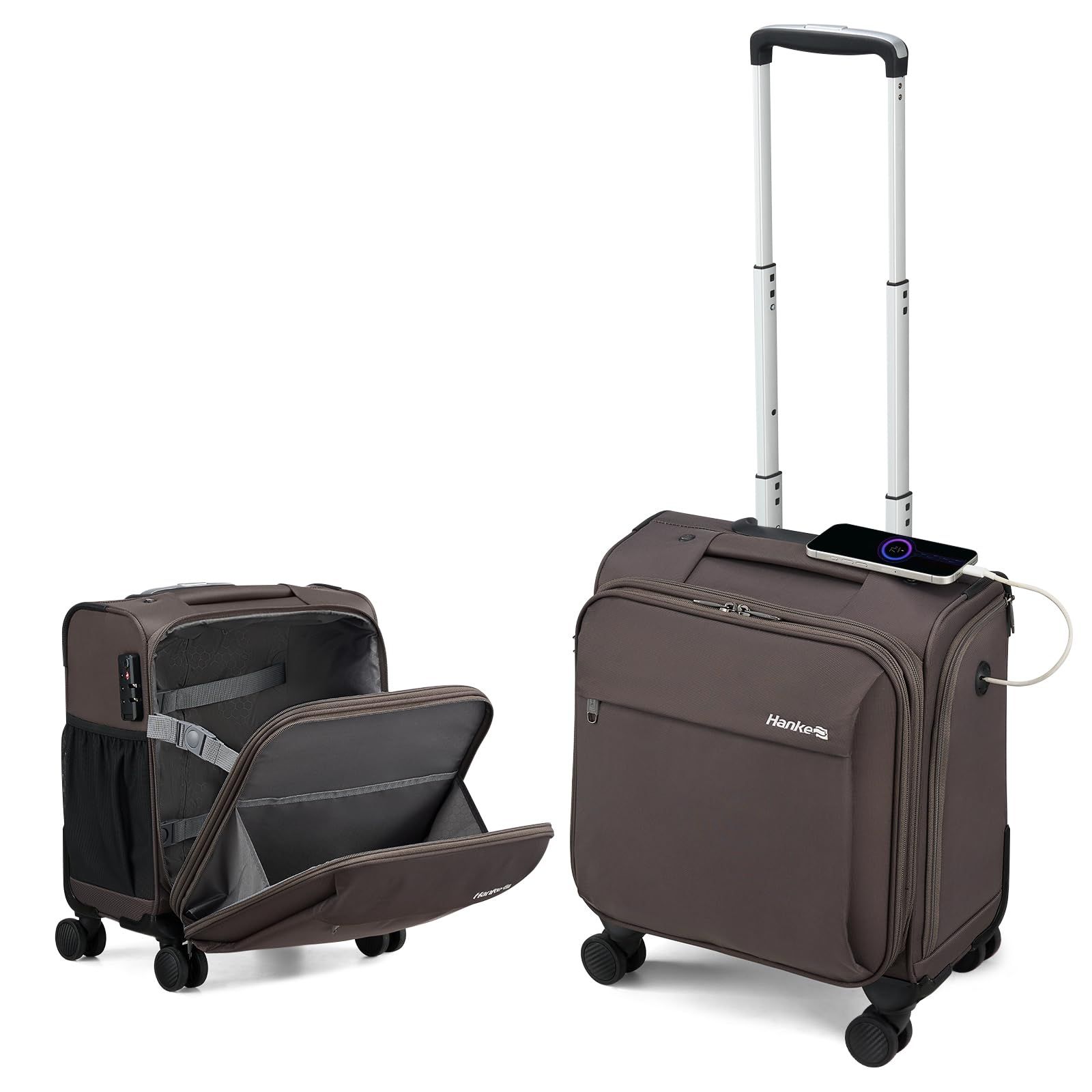 [Hanke] スーツケース 機内持ち込み 小型 SS サイズ 軽量 キャリーケース 14 型 PC 対応 TSA ロック 静音 4 輪 ビジネス 1～2 泊用(ブラウン)