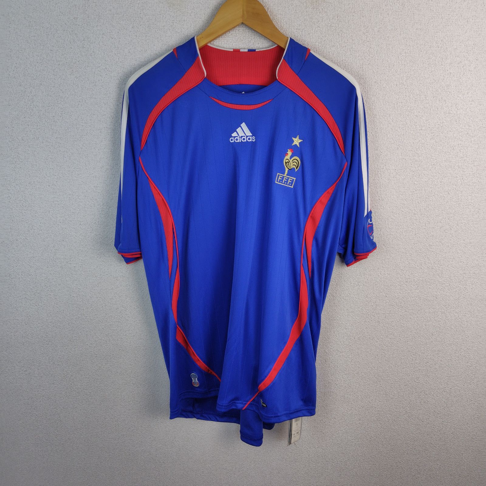 adidas アディダス サッカーシャツ ゲームシャツ ユニフォーム 半袖 フランス代表 ワッペン ブルー XL メンズ 古着 スポーツMIX ストリート　39